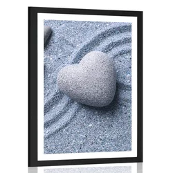 Plakat s paspartujem srce iz kamna na peščenem ozadju - 30x45 silver