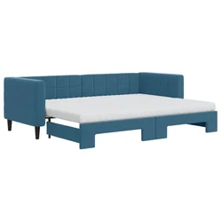 Vidaxl Izvlečna dnevna postelja z vzmetnico modra 80x200 cm žamet