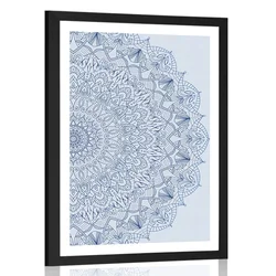 Plakat s paspartujem Mandala z detajli v modri barvi - 20x30 white