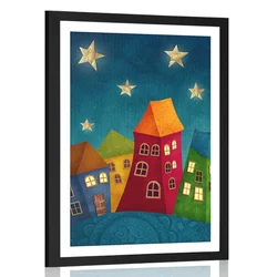 Plakat s paspartujem mesec nad mestom - 60x90 white