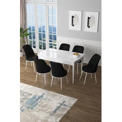 Hanah Home Set Trpezarijski sto i 6 stolica Zen, Crno-beli