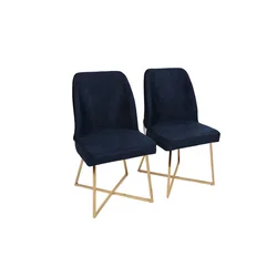 Hanah Home Set 2 trpezarijske stolice Zlatno-Tamnoplavi