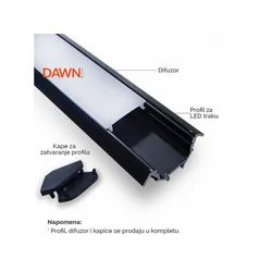 DAWN LED profil LL-ALP007-R komplet crni