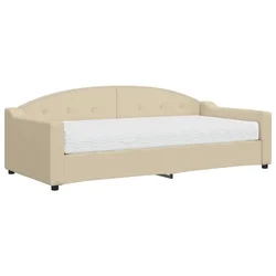 Vidaxl Dnevna postelja z vzmetnico krem 90x200 cm blago