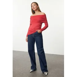 Trendyol Red Premium Yarn/Special Yarn Carmen Collar Knitwear Sweater