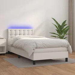 Box spring postelja z vzmetnico LED bel 90x190 cm umetno usnje