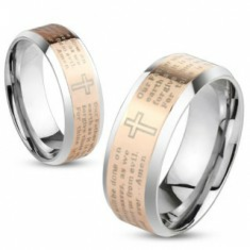 Prsten od čelika, srebrna i bakrena boja, molitva Oče naš, 8 mm