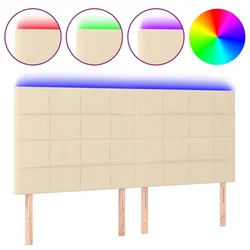 Vidaxl LED posteljno vzglavje krem 180x5x118/128 cm blago