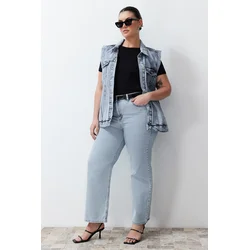 Trendyol Curve Blue High Waist Straight Fit Jeans