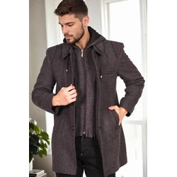 PLT9335 DEWBERRY MENS COAT-DIAGONAL BLACK-ANTHRACITE