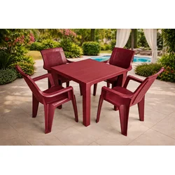 Sanja Ippi, Baštenski set, 4 stolice Ema ratan i Sto Orfeo 80x80cm, Bordo