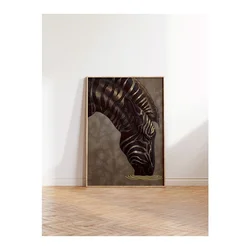WallXpert uramljena slika 115257, zebra sa zlatnim prugama na braon pozadini, 30 x 40 cm, ram u boji prirodnog drveta