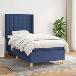 Greatstore Box spring postelja z vzmetnico moder 90x190 cm blago