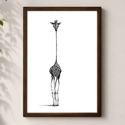 WallXpert uramljena MDF slika 3752KACT-054, crno-bela žirafa dugog vrata na beloj pozadini, 37 x 52 cm