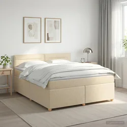 vidaXL Postelja boxspring z vzmetnico Krem 140 x 200 cm Blago
