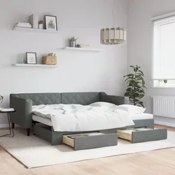 Vidaxl Izvlečna dnevna postelja s predali temno siva 90x190 cm blago