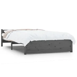 Vidaxl Posteljni okvir siv iz trdnega lesa 135x190 cm