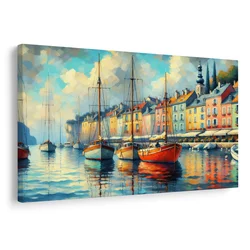 Slika ladje v barvitem pristanišču - 40x30