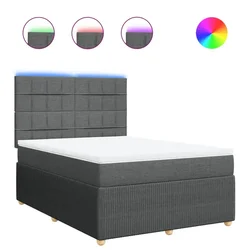 Vidaxl Box spring postelja z vzmetnico temno siva 140x200 cm blago