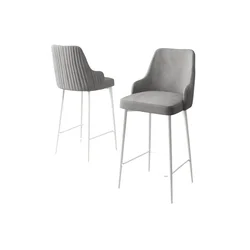 Hanah Home set od 4 barskih stolica Tera, siva tkanina Babyface, bele metalne noge