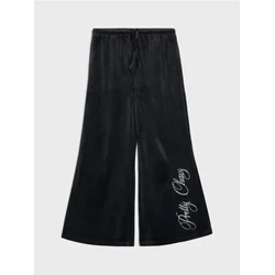 Sinsay - Velur wide leg pantalone sa ukrasnim natpisom od cirkona - crno