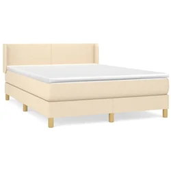 Vidaxl Box spring postelja z vzmetnico krem 140x200 cm blago