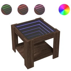 Stolić za kavu LED smeđa boja hrasta 53x53x45 cm drveni