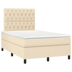 Vidaxl Box spring postelja z vzmetnico krem 120x190 cm blago