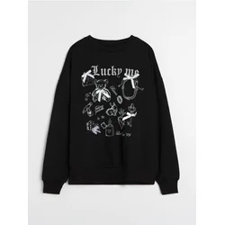 Sinsay - Crewneck bluza sa printom i mašnama - crno