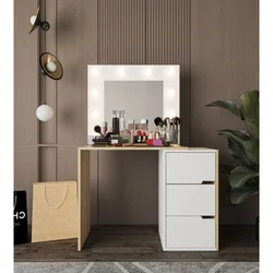 Hanah Home toaletni sto Modena Hollywood sa ogledalom i osvetljenjem, 120 cm, hrast Sapphire / beli