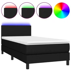 Vidaxl Box spring postelja z vzmetnico LED črna 90x200 cm blago