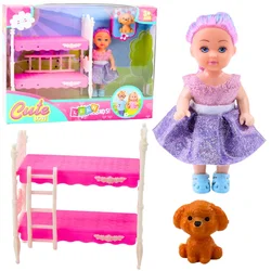 slomart Set mini lutke LEAN TOYS s psičkom in posteljo na katu