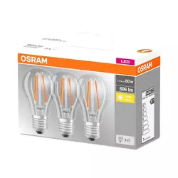 LED žarnica E27 OSRAM BASE CLA60 7W/827 CL 220-240V FILAMENT PAK/3