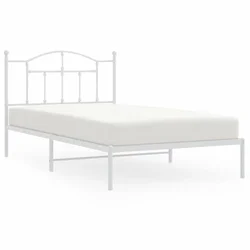 Vidaxl Kovinski posteljni okvir z vzglavjem bel 107x203 cm