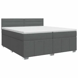 vidaXL Postelja boxspring z vzmetnico Temno siva 200 x 200 cm Blago