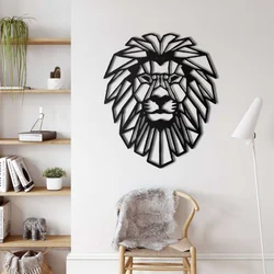 WallXpert metalni zidni ukras 5087, geometrijska glava lava sa grivom, 63 x 75 cm, crni
