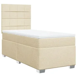 Vidaxl Box spring postelja z vzmetnico krem 90x190 cm blago