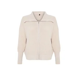 Trendyol Curve Stone Overturned Collar Zippered Crop Knitwear Cardigan