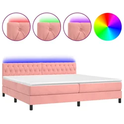 Krevet box spring s madracem LED ružičasti 200x200cm baršunasti