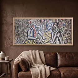 WallXpert uramljena MDF slika ARTSNTMDL8, kubistička kompozicija sa kartarošima za stolom, 50 x 120 cm