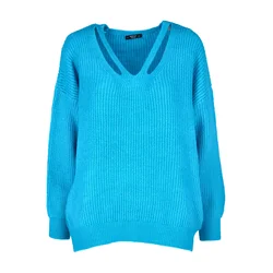 QU STYLE Ženski oversize džemper plavi