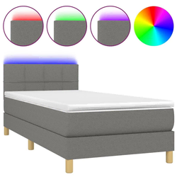 Vidaxl Box spring postelja z vzmetnico LED temno siva 90x190 cm blago
