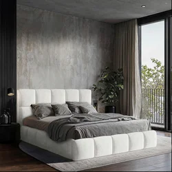 MID.YOU OBLAZINJENA POSTELJA 140 cm x 200 cm , les, tekstil, leseni material naravne barve