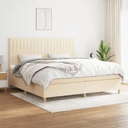Greatstore Box spring postelja z vzmetnico krem 200x200 cm blago