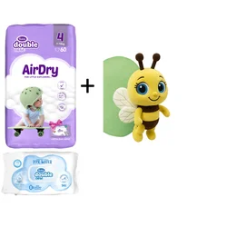 Violeta DC Pelene Air Dry 4, 7-18 kg, 60/1, Violeta Vlažne maramice Water Care, 56/1 + Plišana igračka pčelica gratis