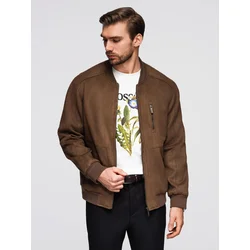 Ombre Mens imitation leather jacket with ribbed hem - dark brown