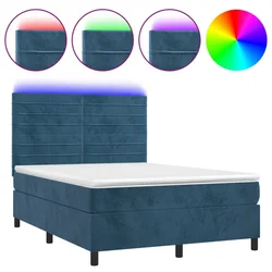 Vidaxl Box spring postelja z vzmetnico LED temno modra 140x200cm žamet