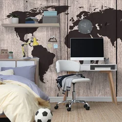 Samolepilna tapeta zemljevid na lesenem ozadju - 294x198