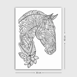 WallXpert platno za bojenje MANDALA100, glava konja sa mandala šarama, crno-beli crtež, 30 x 40 cm