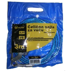 Auto čelična sajla od 3,5m za vuču 2500kg sa čeličnim sigurnosnim kukama carline 700055 ( 3232 )